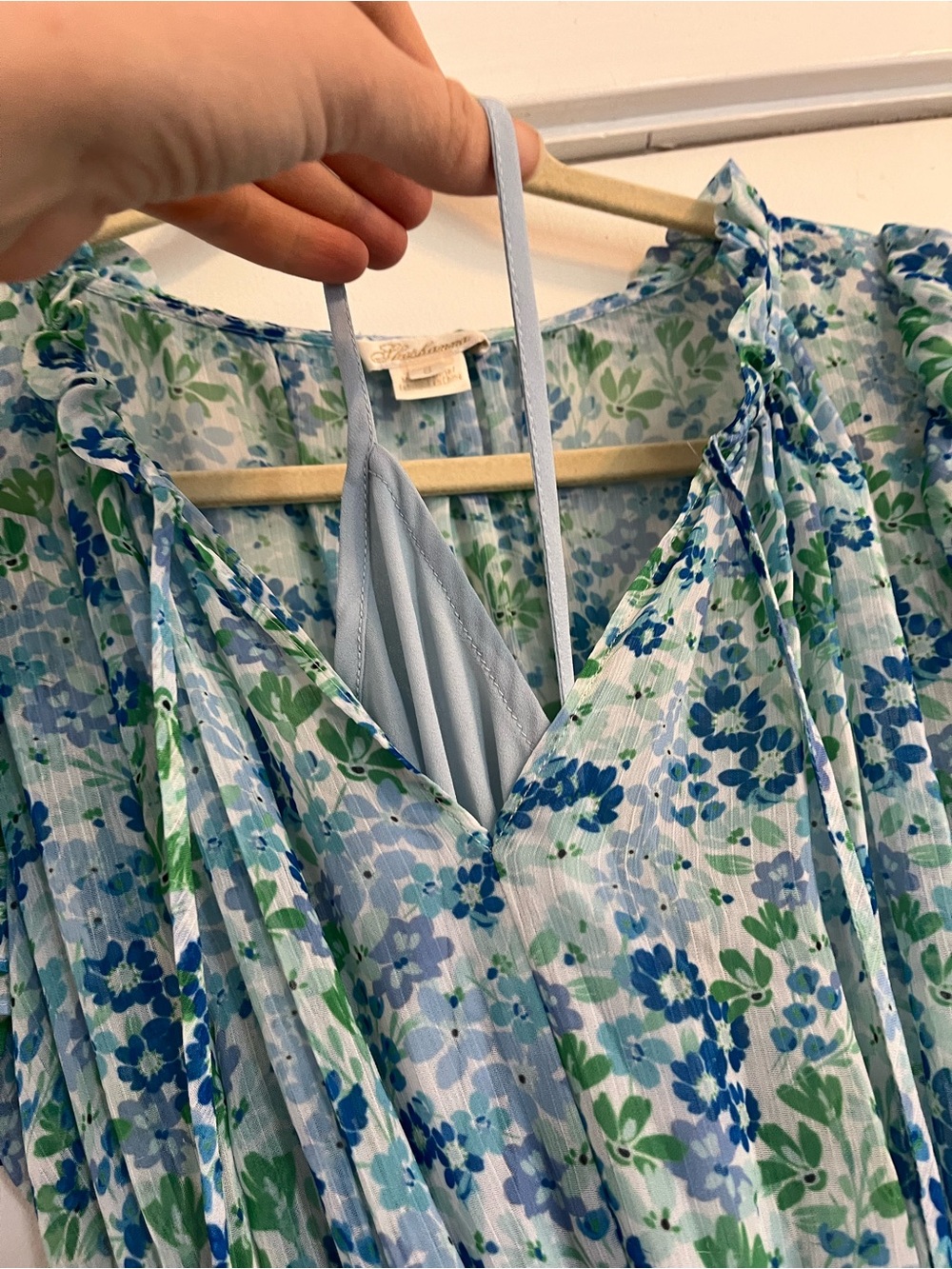 Shoshanna Edelie Dress Blue Green Floral V-Neck Ruffle Mini Dress size 8 - Picture 5 of 7